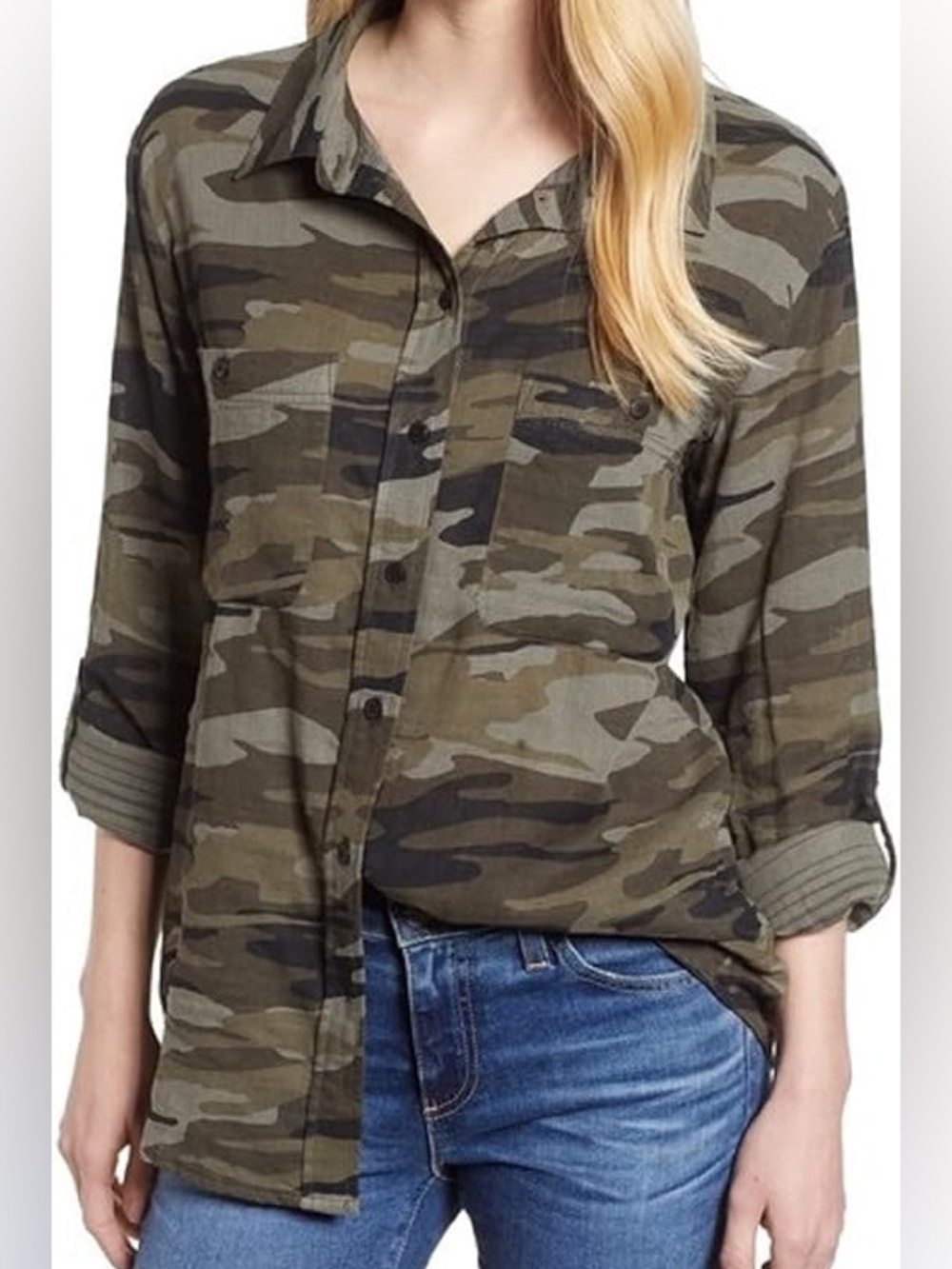 Sanctuary Camo Boyfriend Button Down Shirt Size Small